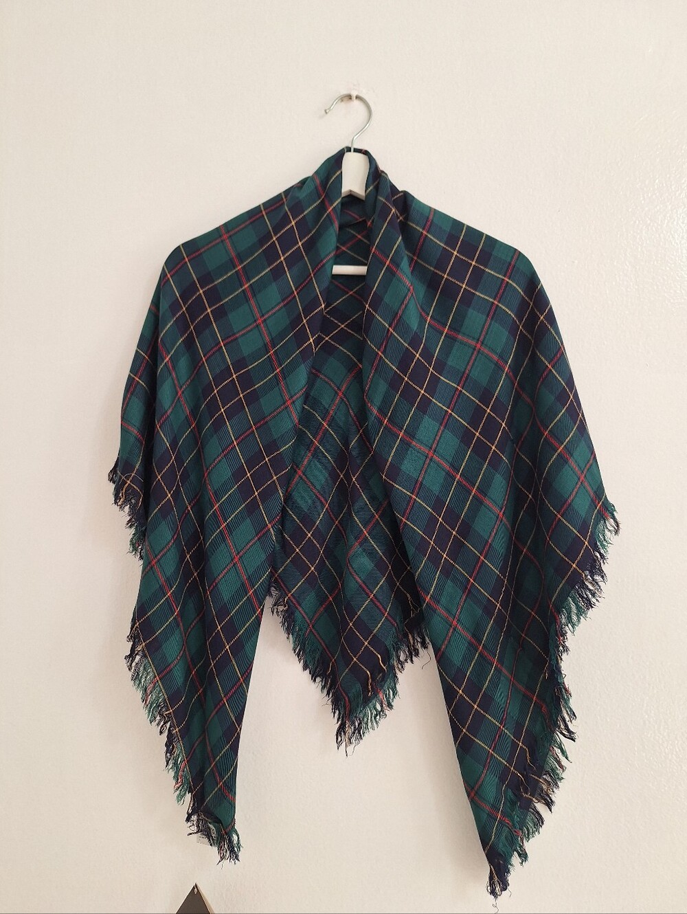 NWT Royal Silk Scarves Plaid Fringe Wrap - Green & Navy